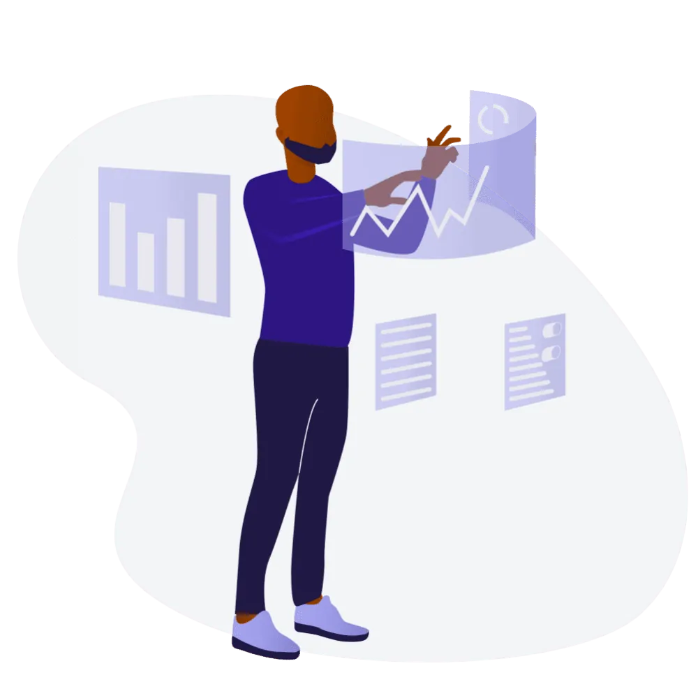 A man with a mask pointing at a graph.