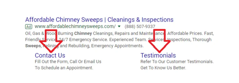 google ads for a cleaning service utilizing google ads extensions.