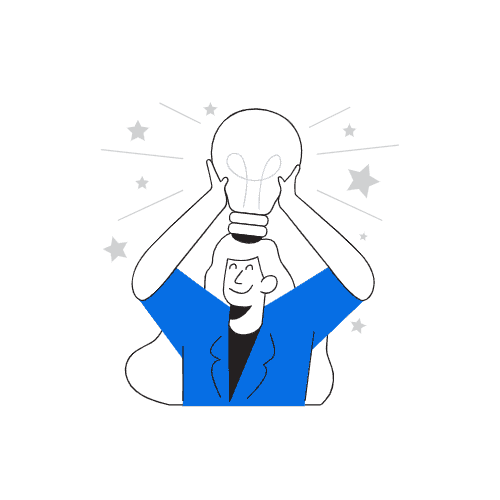 An illustration of a man holding a light bulb with a focus on pricing.