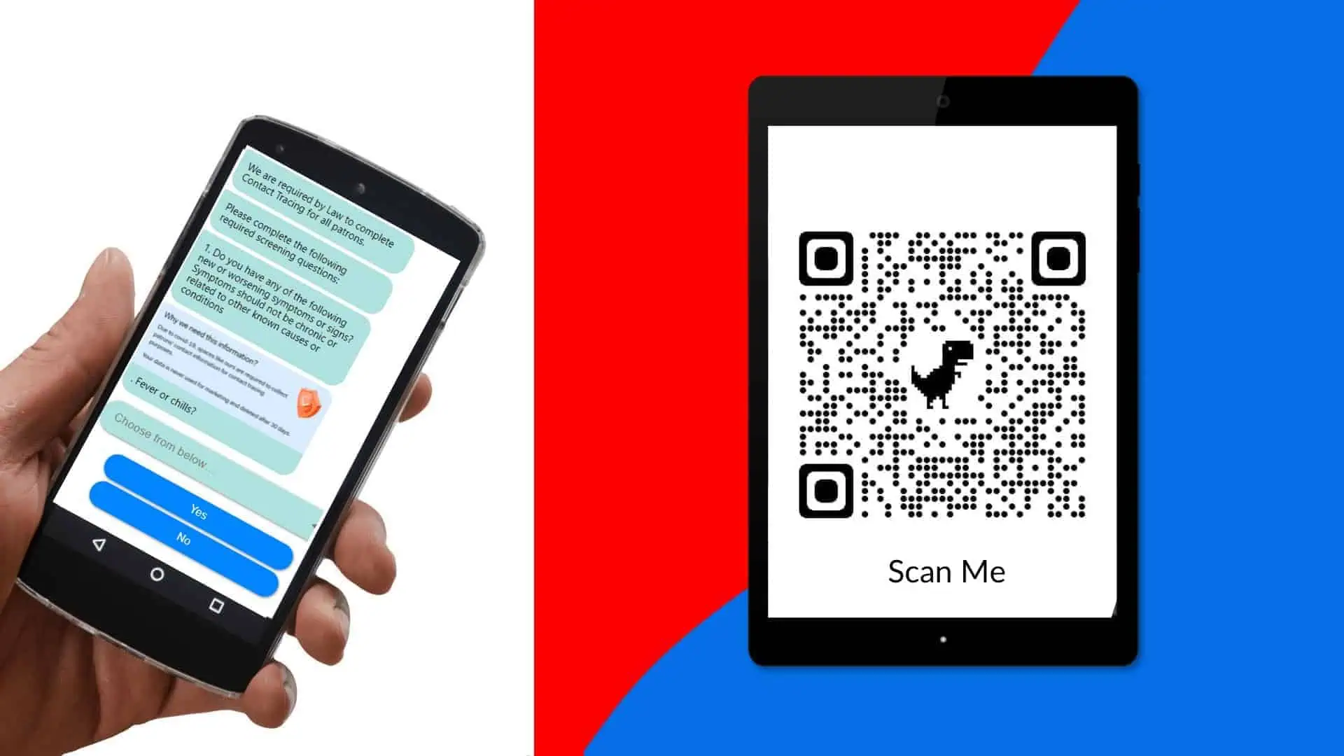 A person is using a phone for contact tracing with a QR code.