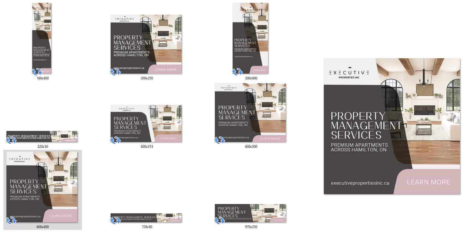 sample ad creatives A set of sample ad creatives for property management services.