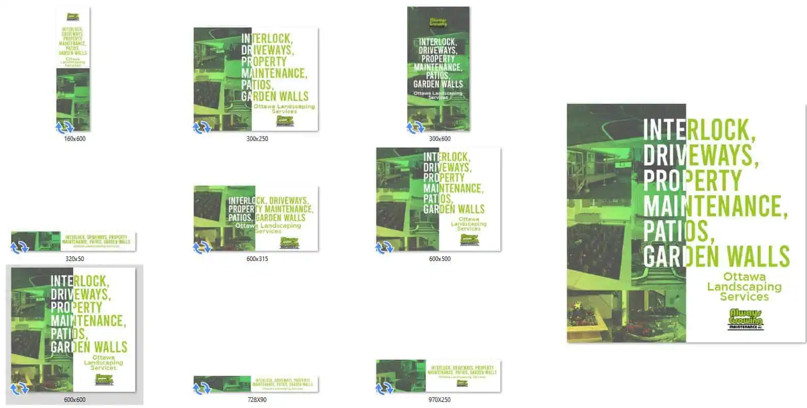 Keywords: banners, green walls. 

Modified Description: Sample ad creatives featuring banners on green walls.