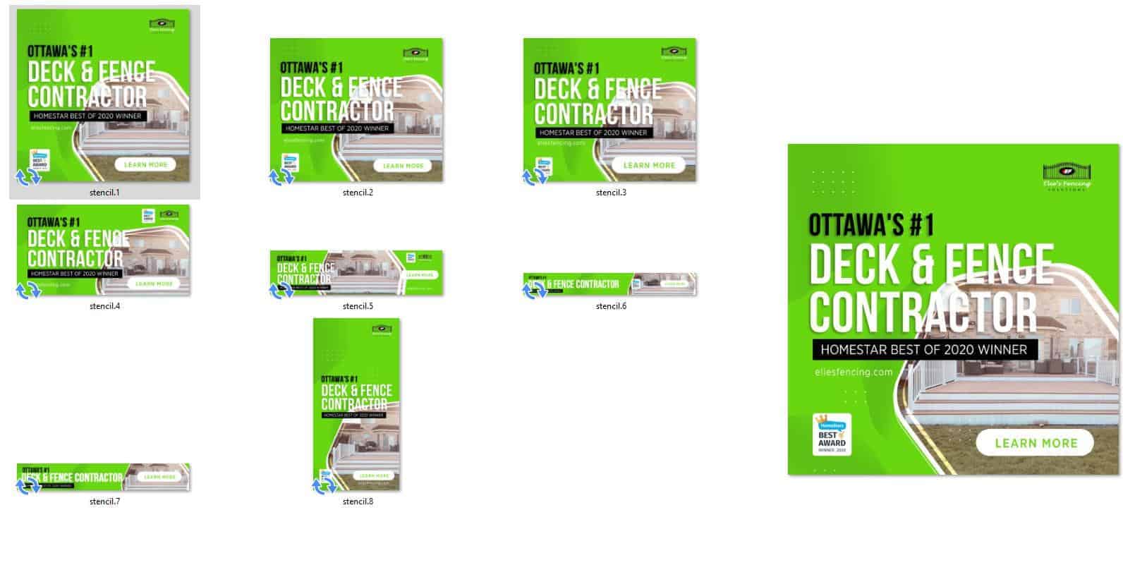 sample ad creatives A set of sample ad creatives for a deck and fence company.