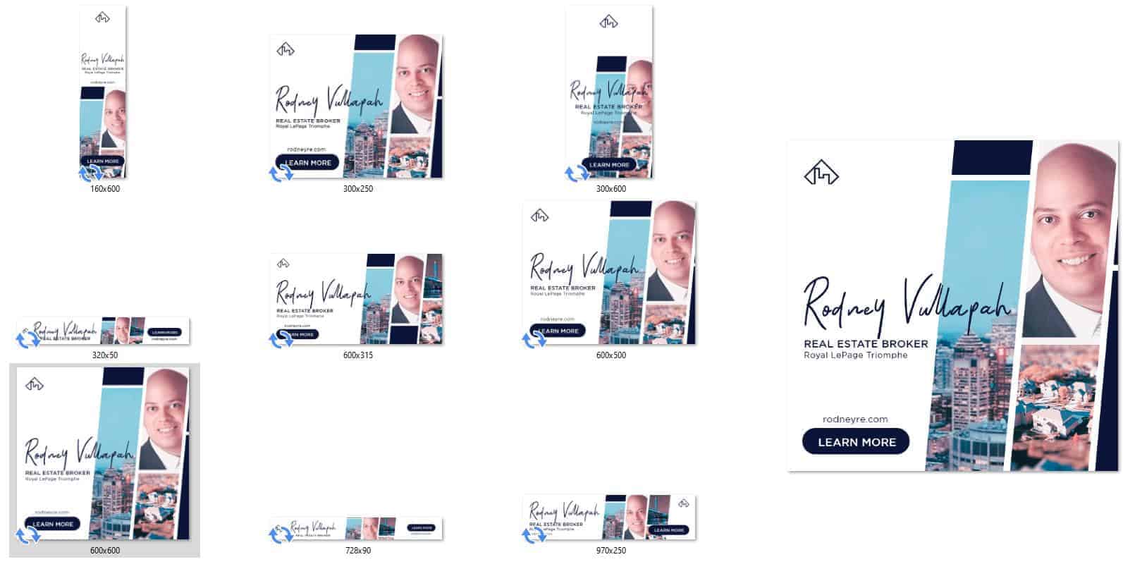 sample ad creatives A set of business cards with a picture of a man in a suit for sample ad creatives.