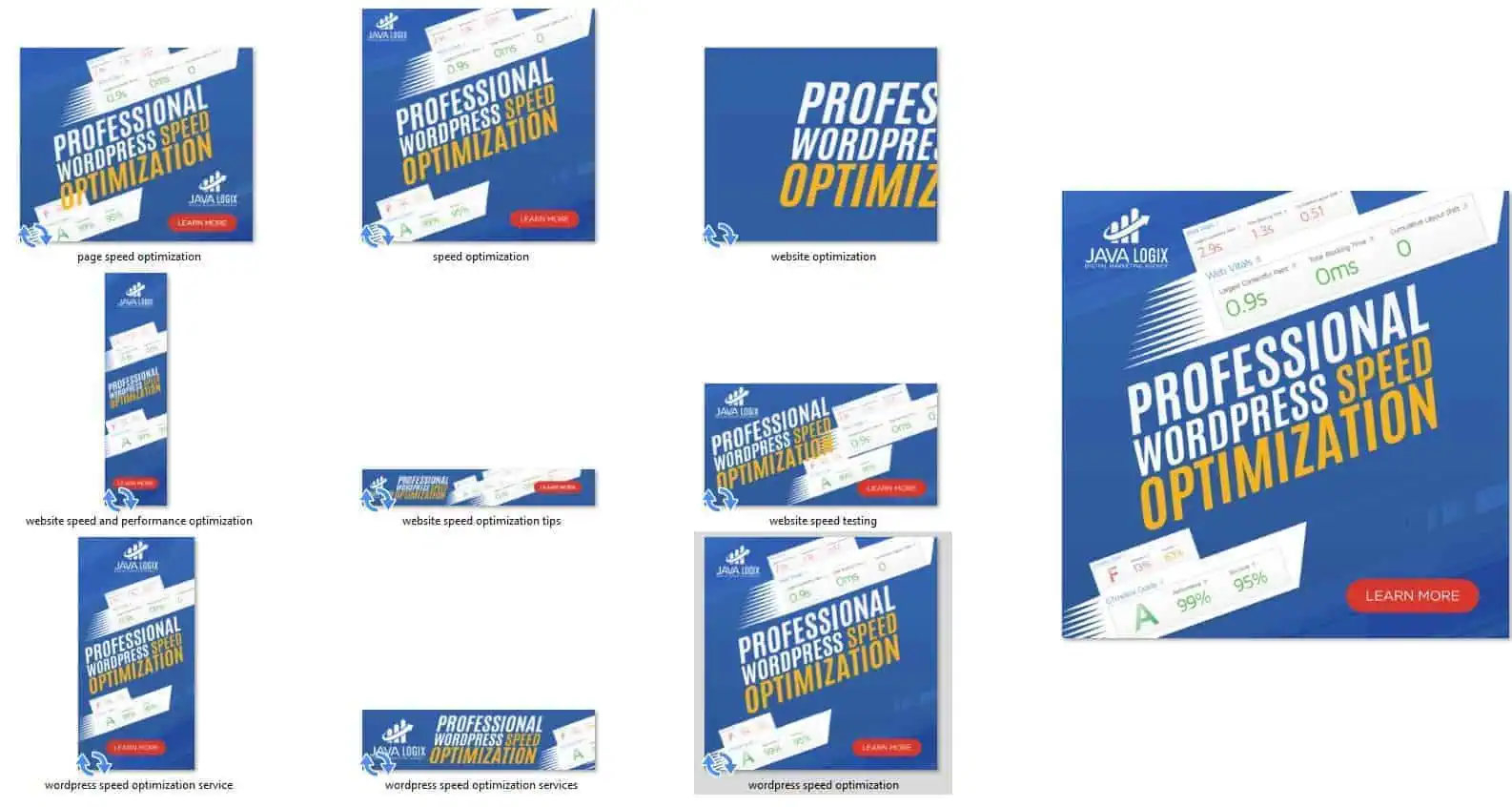 A variety of banners for professional search engine optimization showcasing sample ad creatives.