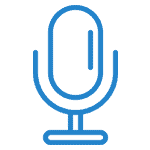 A blue microphone icon on a video marketing background.