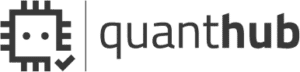 Quantumhub logo on a black background for Landing Page 01.