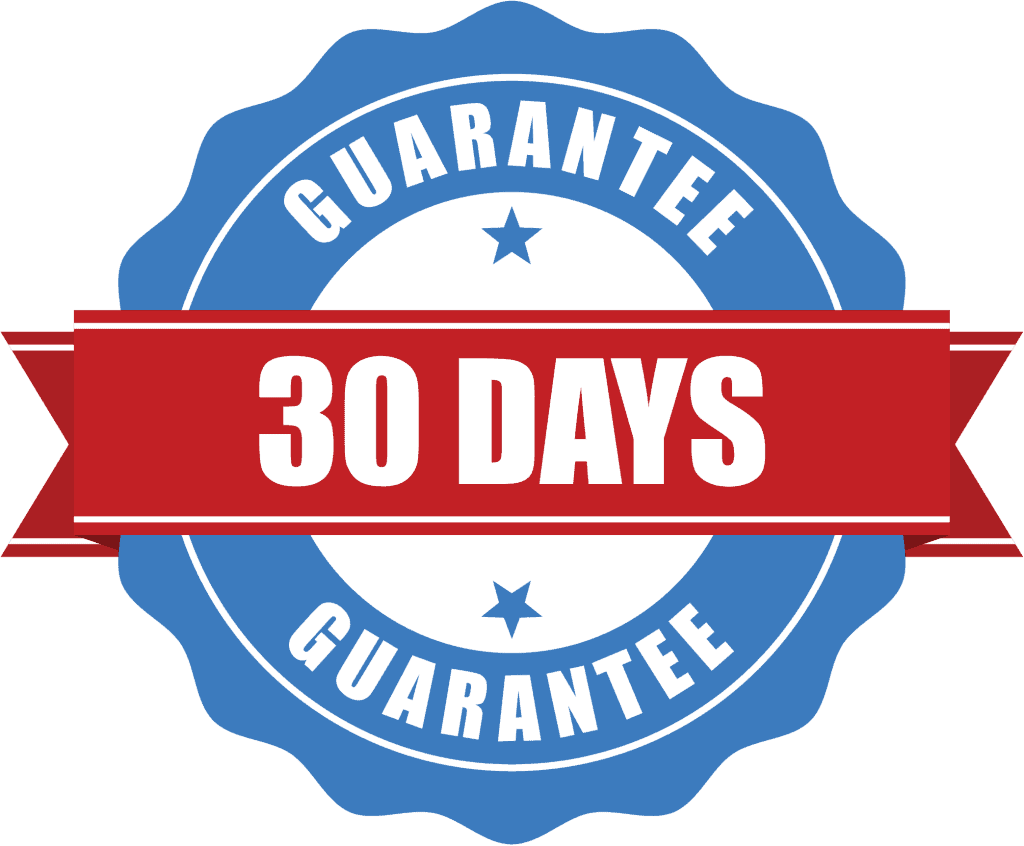 A social media plan featuring a 30 days guarantee badge on a blue background.