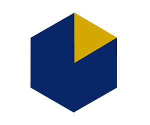 A blue and yellow hexagon logo on a green background featuring Carla Fabien.