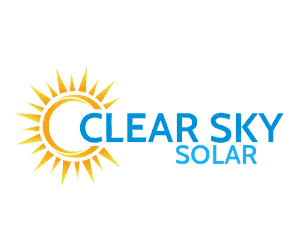 Clear Sky Solar logo on a blue background.