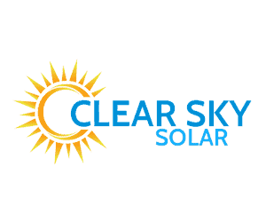 Clear Sky Solar logo on a blue background.