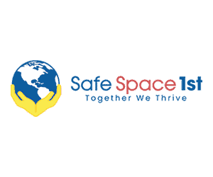 A blue background with the words safe space.