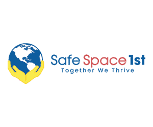 A blue background with the words safe space.