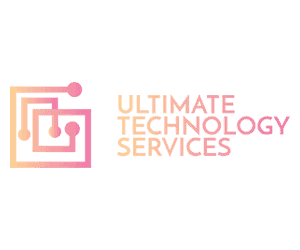 Ultimate technology services logo on a pink background featuring Graeme Fraser.