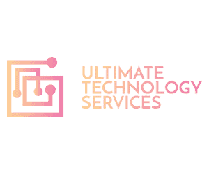 Ultimate technology services logo on a pink background featuring Graeme Fraser.