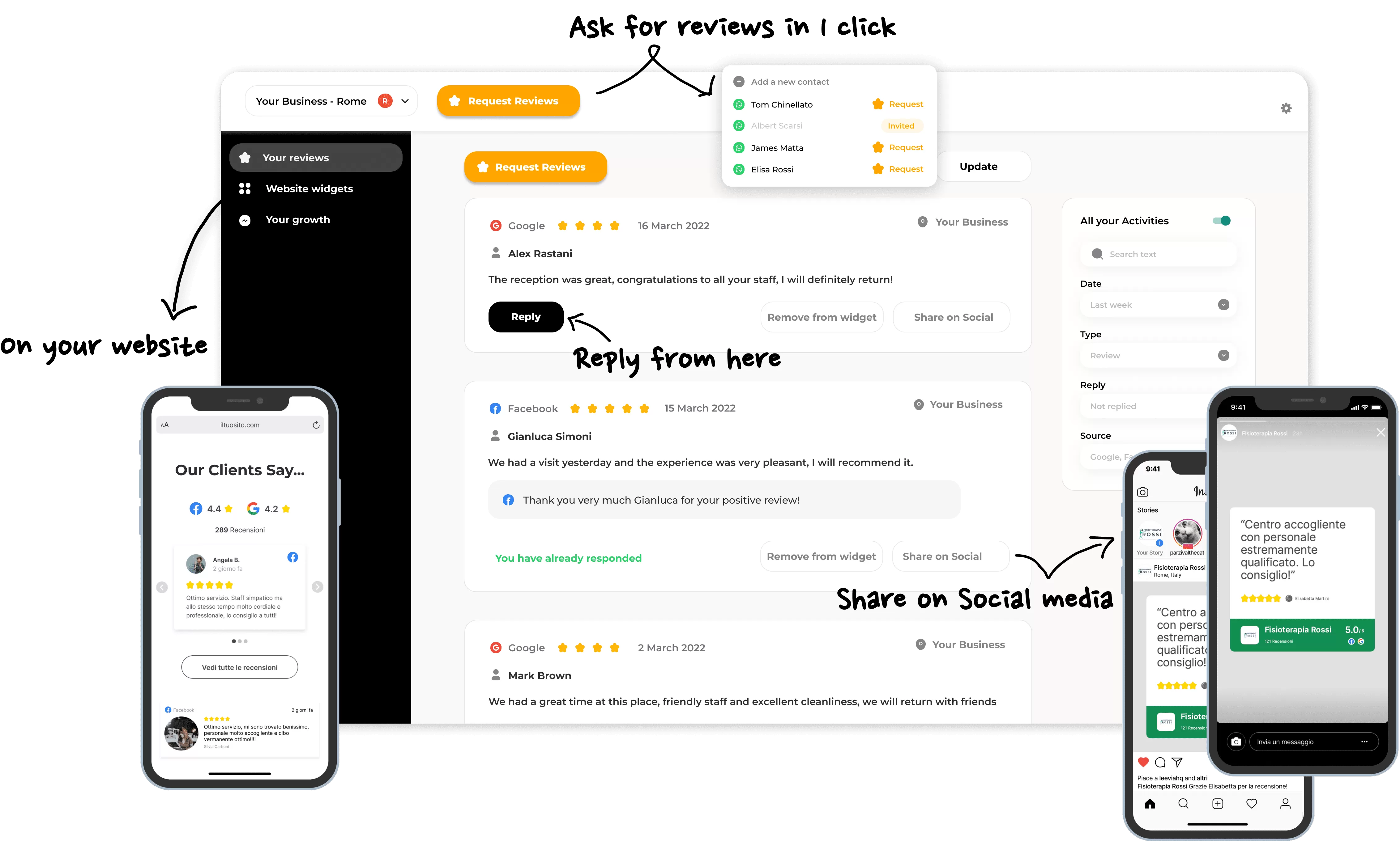 A mobile app with a customer review page on it that provides affordable online reputation management.