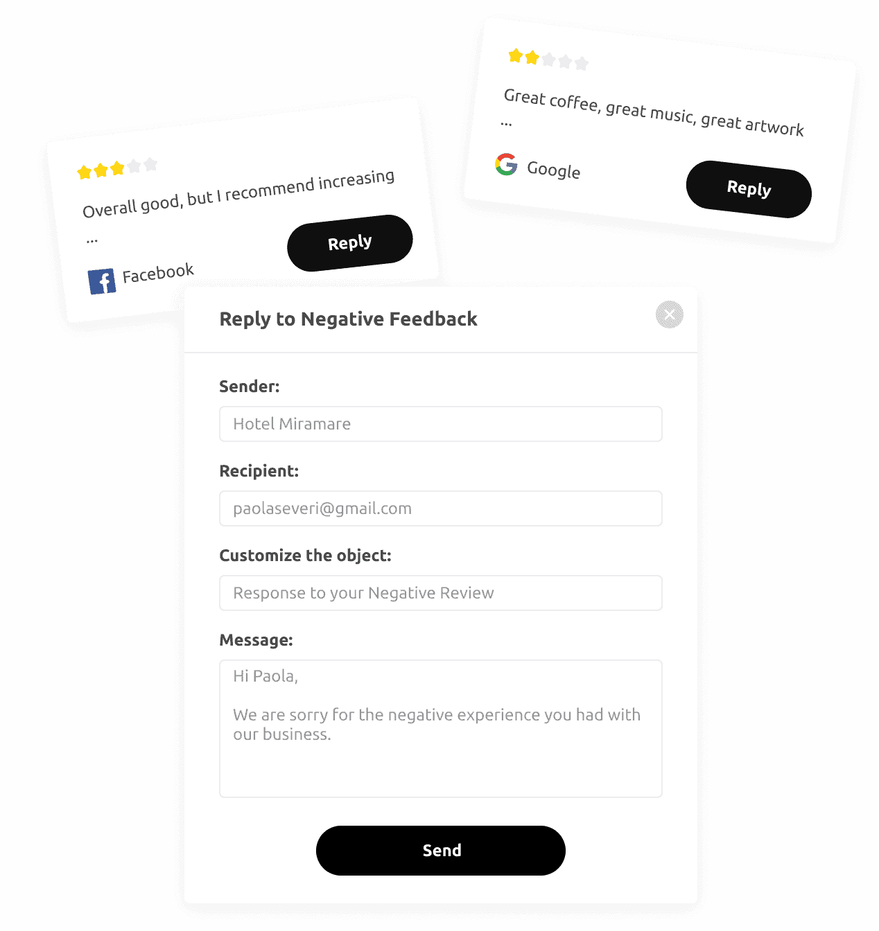A cost-effective online reputation management solution that includes a set of cards for studying in happiness and giving feedback.
