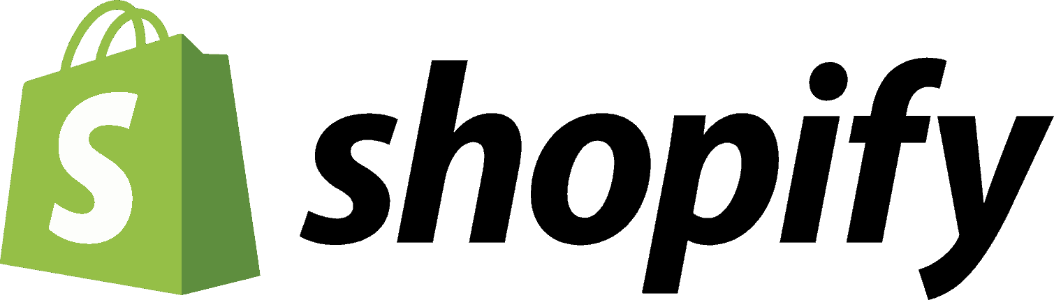 The shopify logo on a black background.