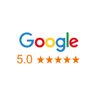 A google 5 - star rating on an orange background.