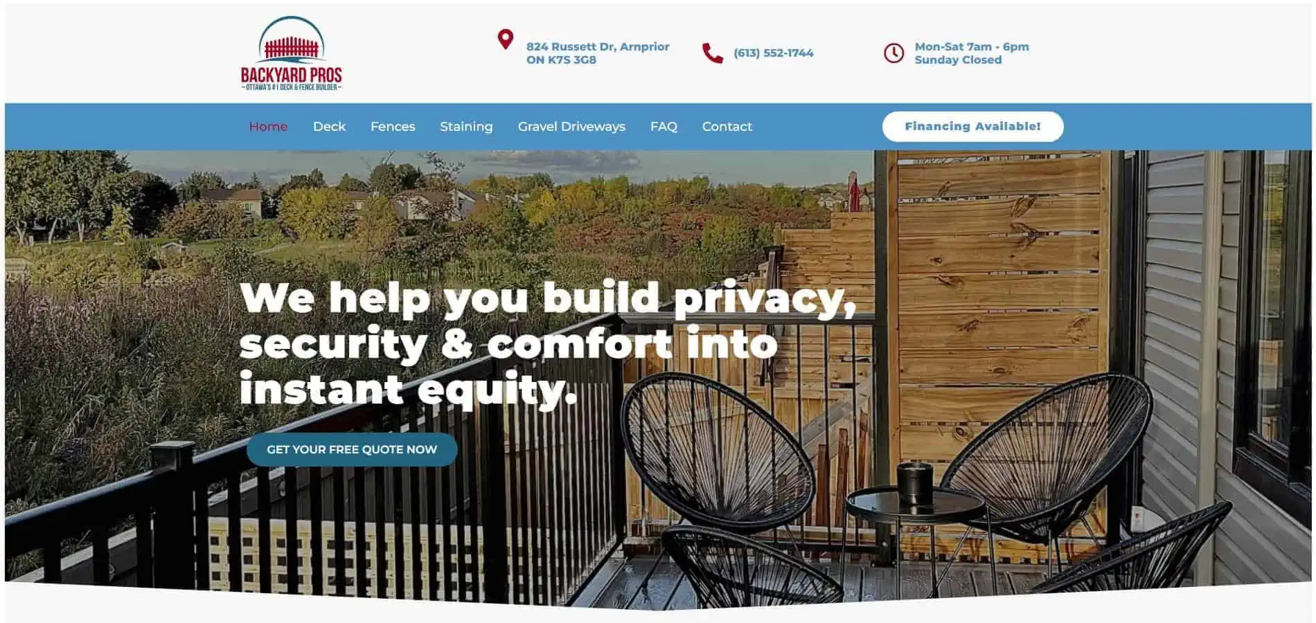 A website design for a home security company.