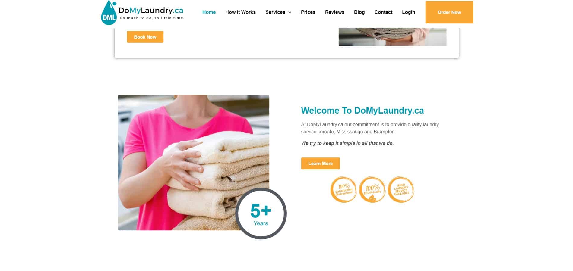 A website with a woman holding a towel.