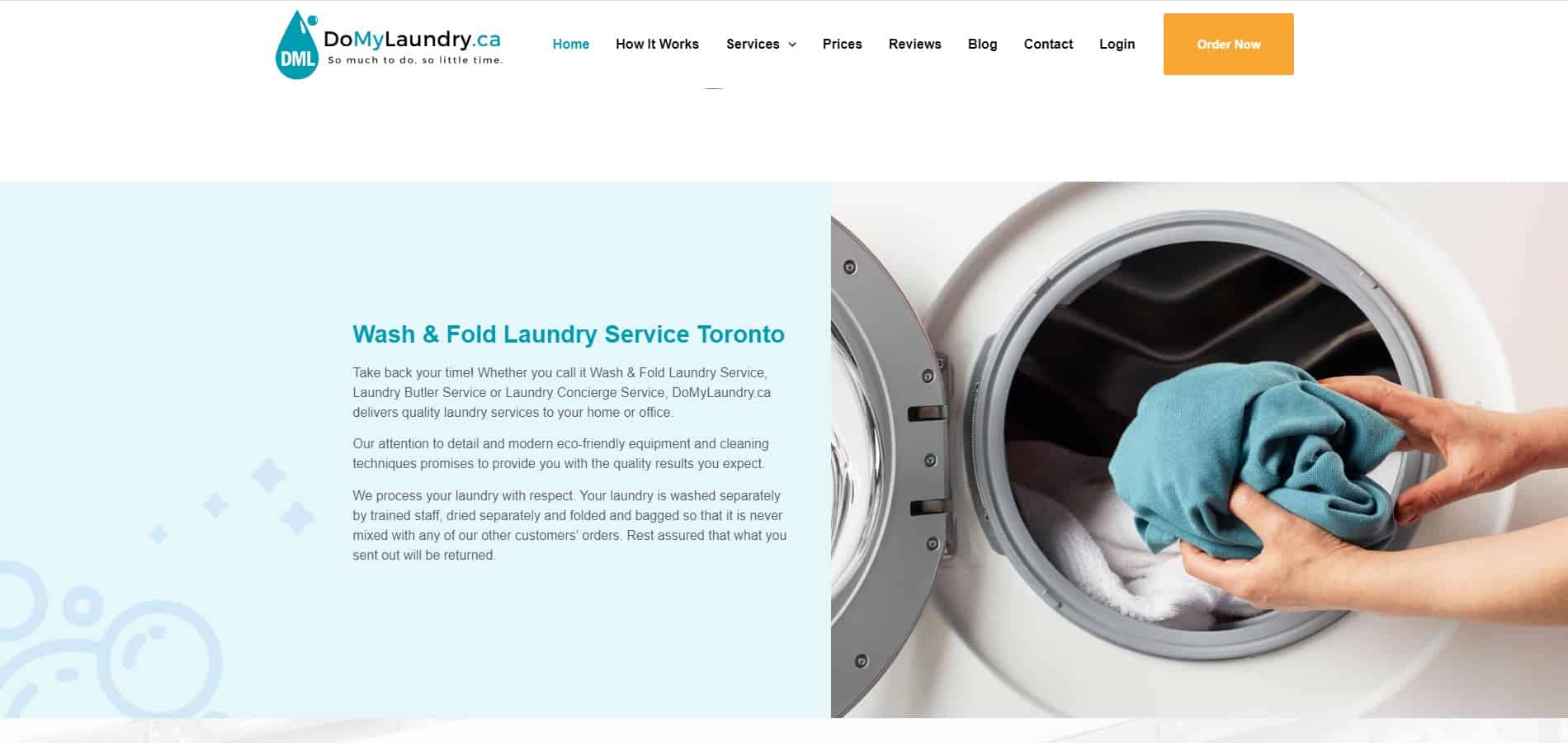 A website design for a laundry service.