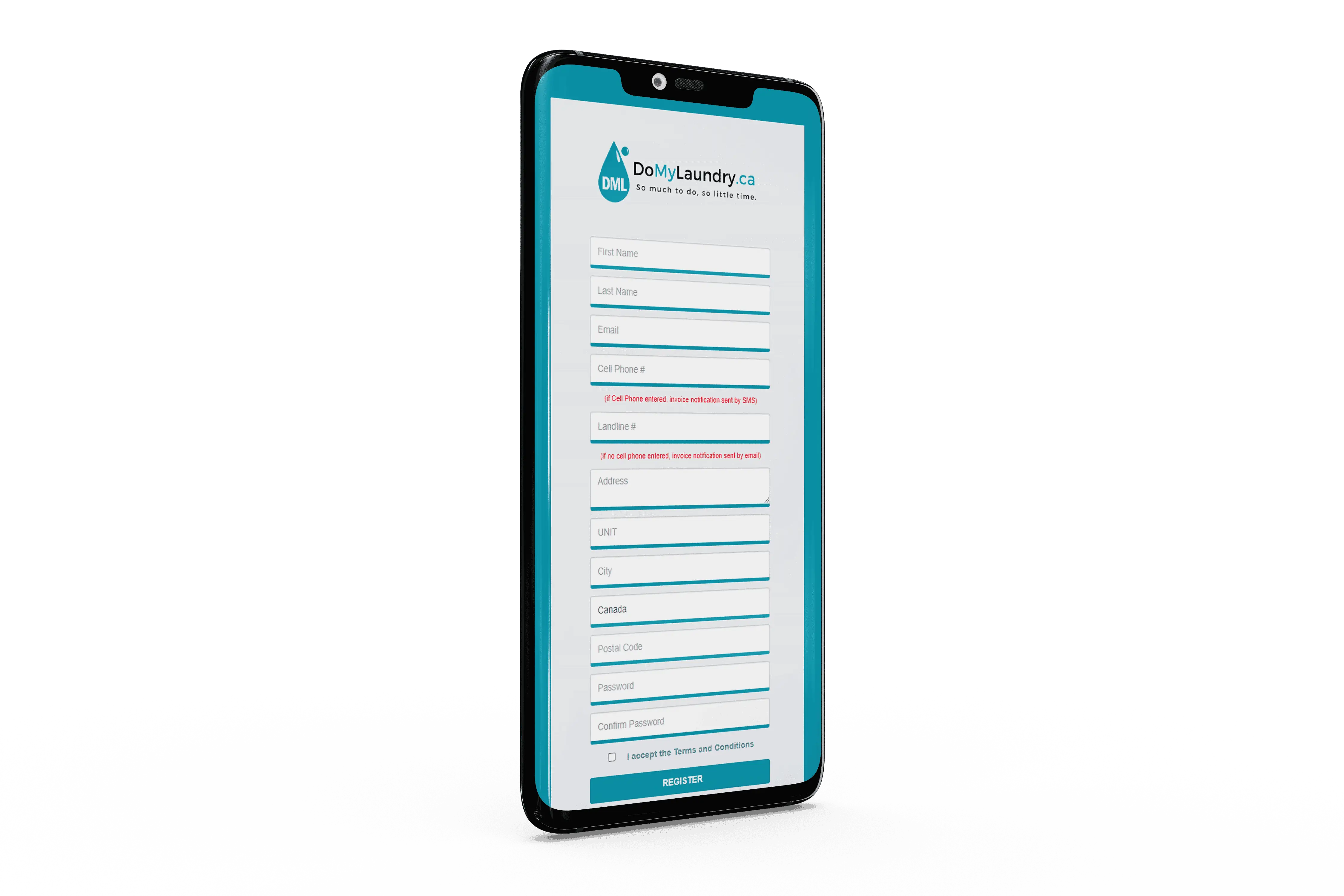 A phone screen showing a form for a water treatment system.