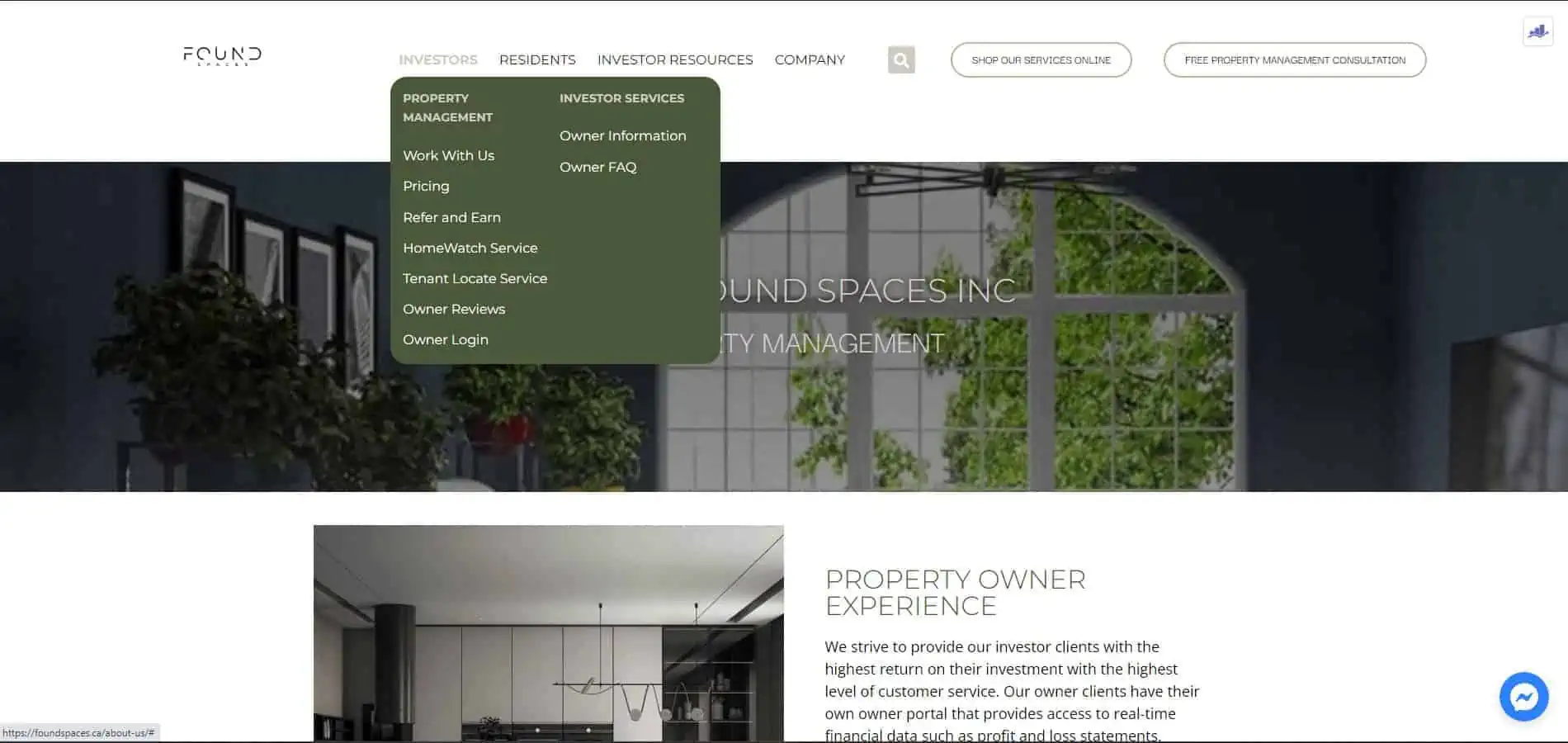 The homepage of a website for a real estate company.