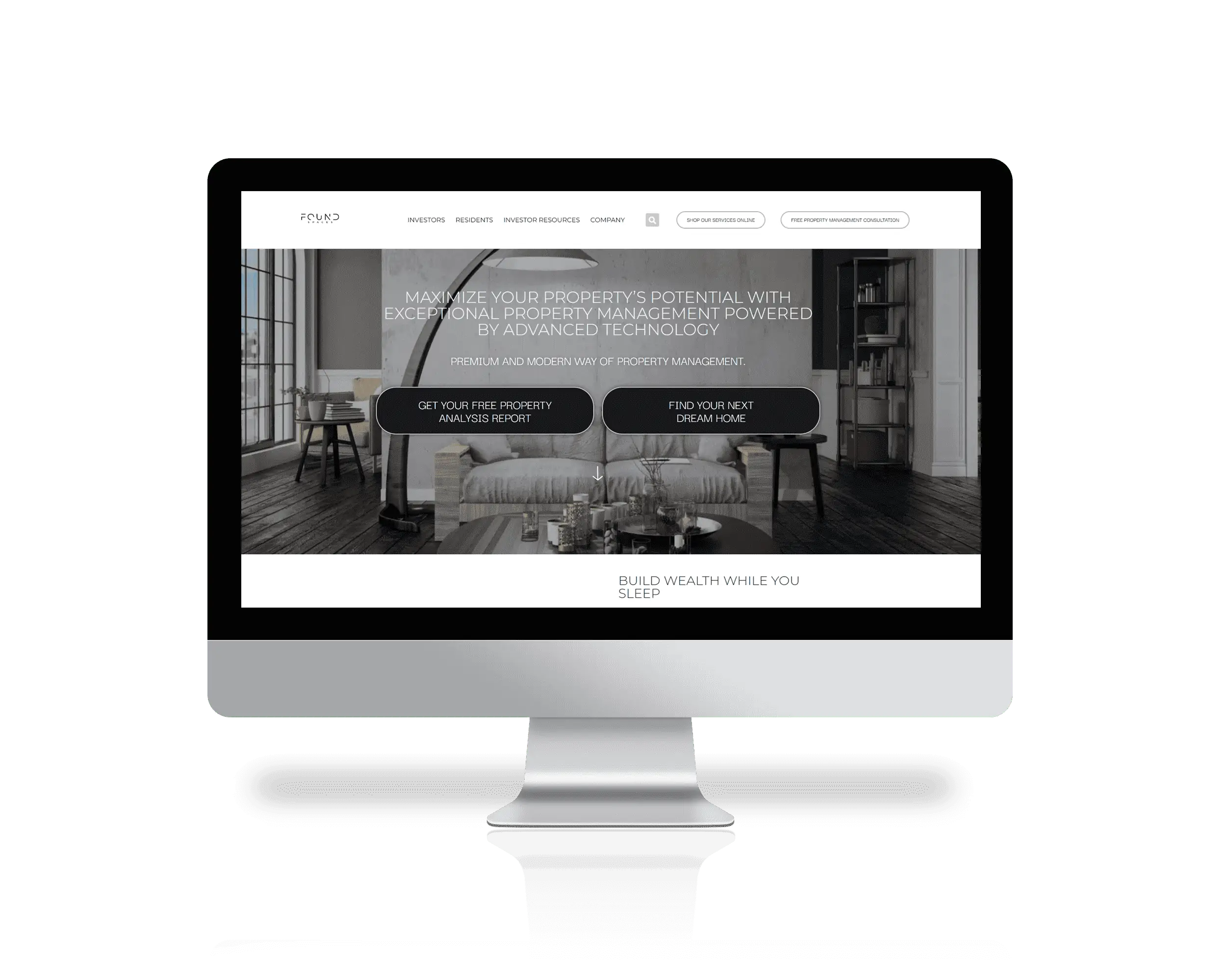 A computer screen showing a website design for a furniture store.