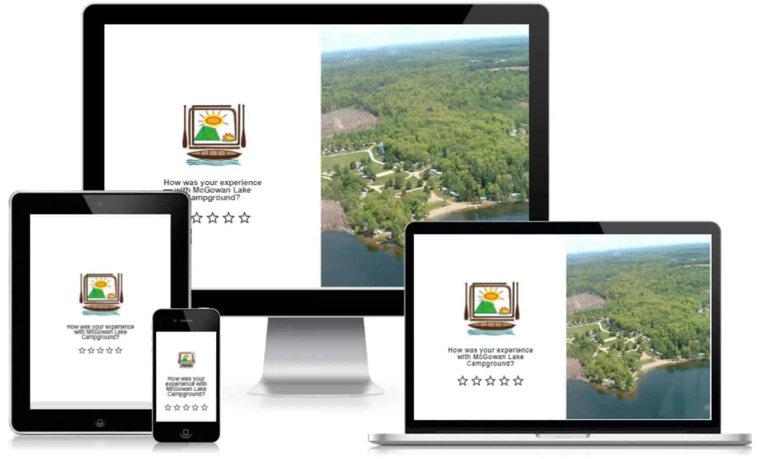 A laptop, tablet, and phone are displaying a website for a marketing agency.