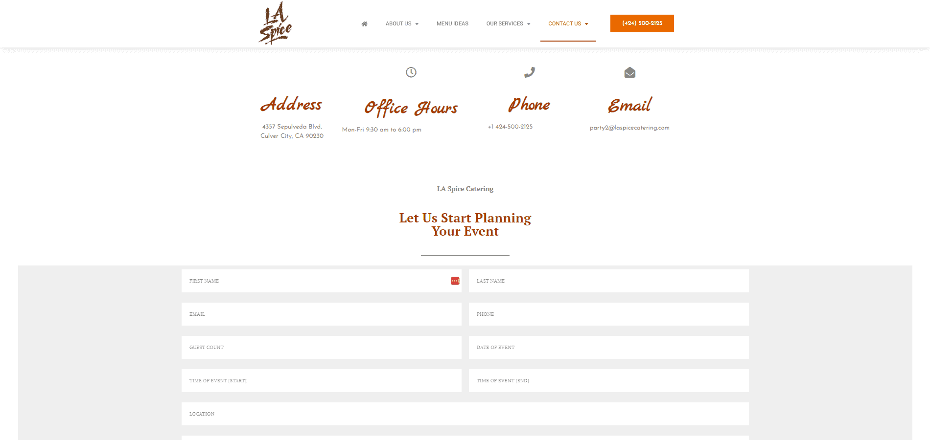 A website with a white background and orange text.