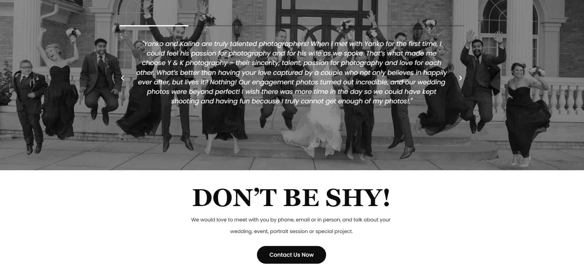Portfolio | YK Photography Don't be shy wedding website template.