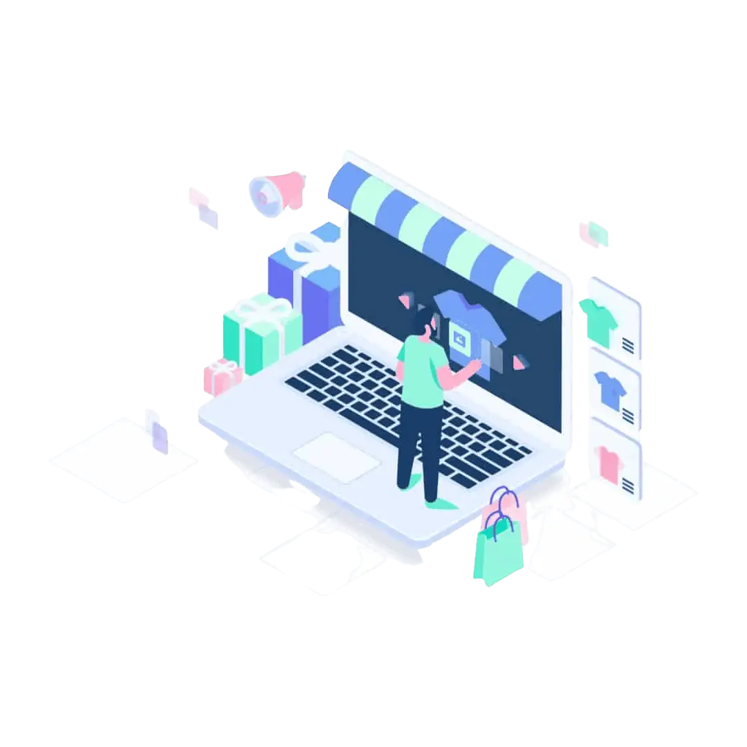 An isometric image of a person looking at a laptop to showcase how our SEO company in Ottawa helps clients.