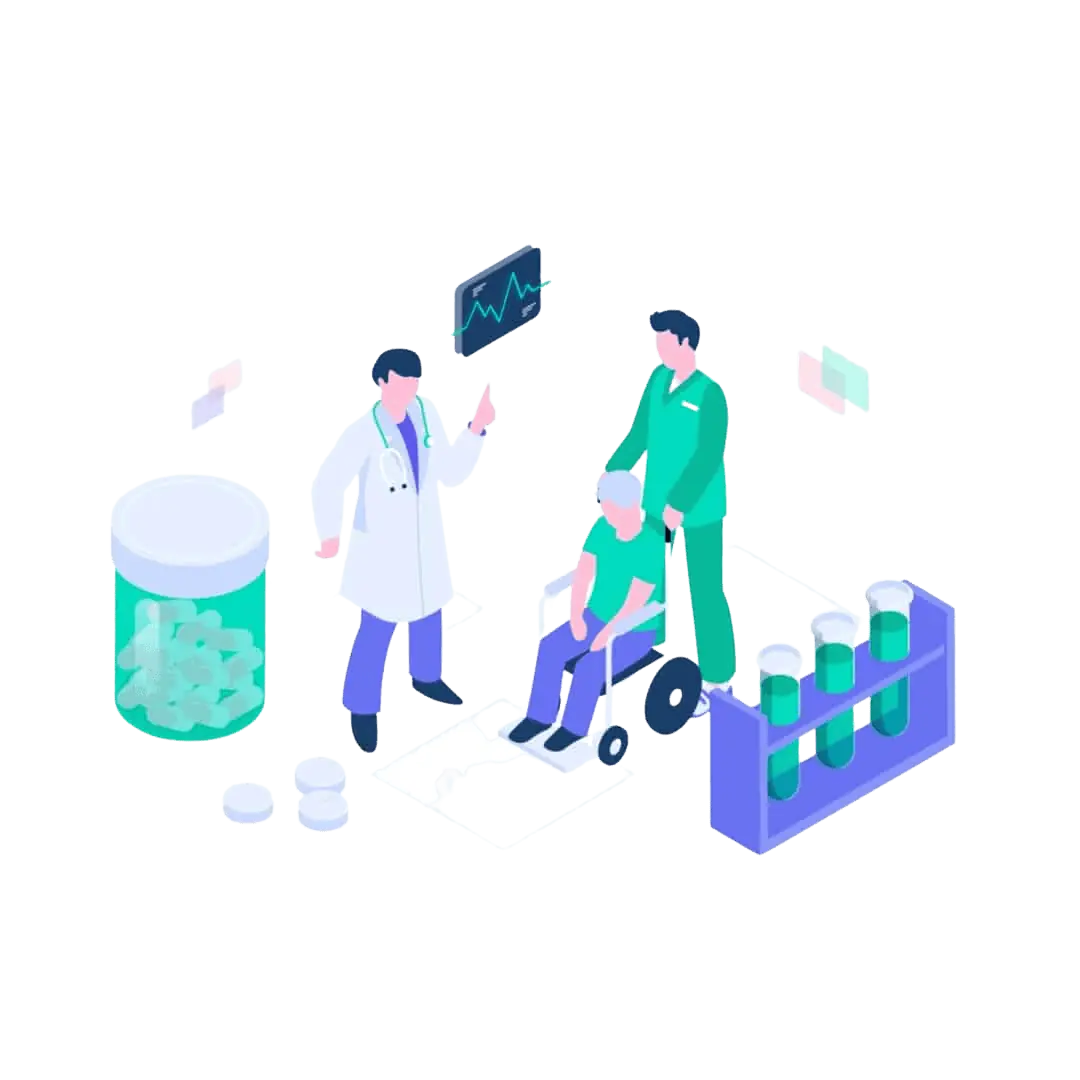 Isometric illustration of a doctor and a patient for an SEO company in Ottawa.