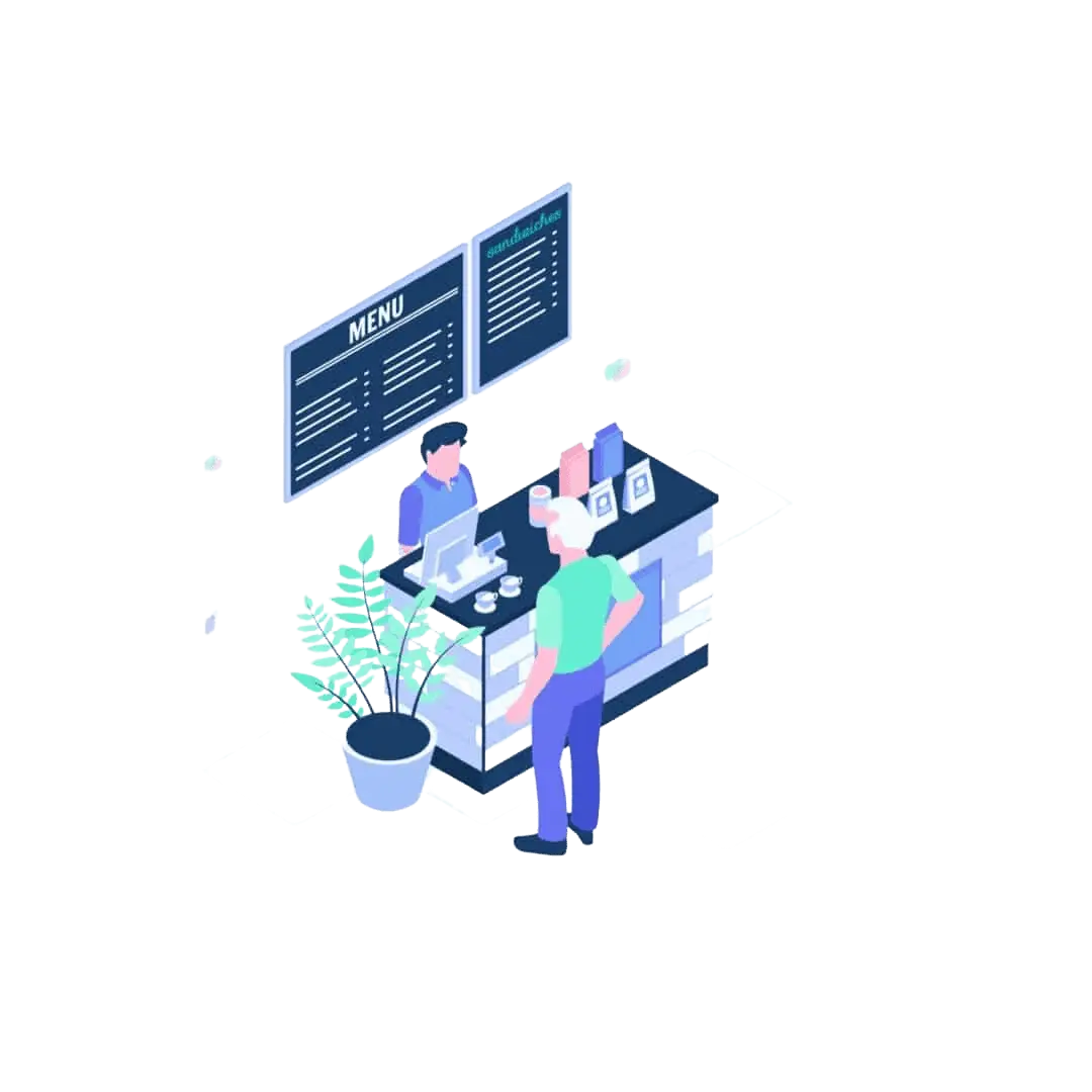 An isometric illustration of a person standing at a counter, showcasing the target audience of an Ottawa-based SEO company.