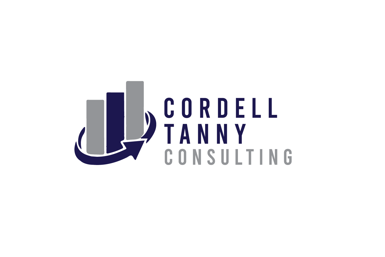 Logo of Cordell Tanny Consulting featuring three vertical bars and a curved arrow encircling them on the left, with the company name on the right, exemplifying a successful branding case study.