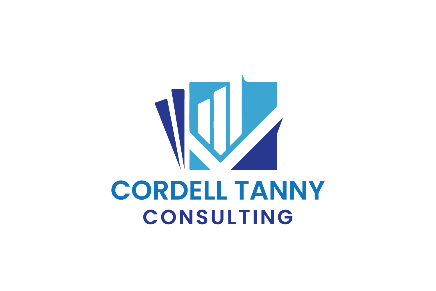 Logo of Cordell Tanny Consulting, featured in our latest branding case study, showcases stylized blue and white geometric shapes with text beneath.