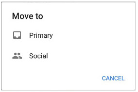 Screenshot of the Gmail app move to menu