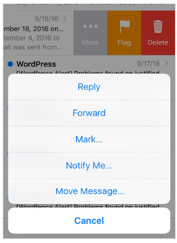 Screenshot of iPhone move messages screen
