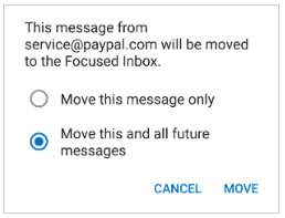 Screenshot of Outlook App move to screen