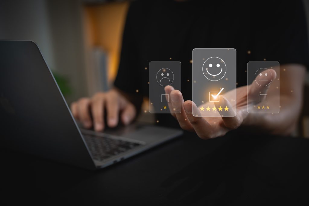 Reputation Management Reddit: How to Use Reddit to Shape Your Brand Image businessman give five star virtual icon positive smile happy emotion providing premium service to