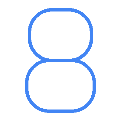 A large blue number eight, centered on a black background, symbolizes the power of efficiency—much like a top-tier WordPress speed optimization service.