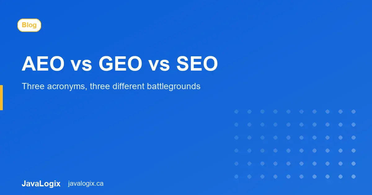 AEO vs GEO vs SEO comparison concept graphic